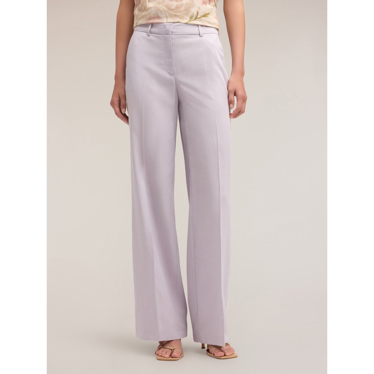Pantalon palazzo en mélange de lin et lyocell violet, MOTIVI