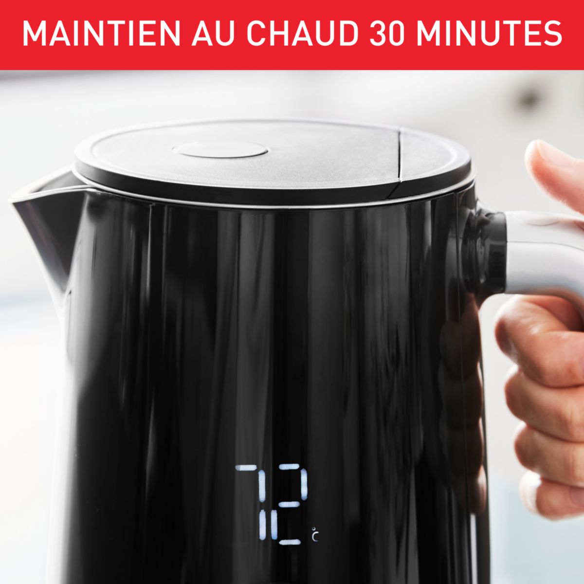 Bouilloire à température réglable KO850810 écran digital sélection temp noir, TEFAL