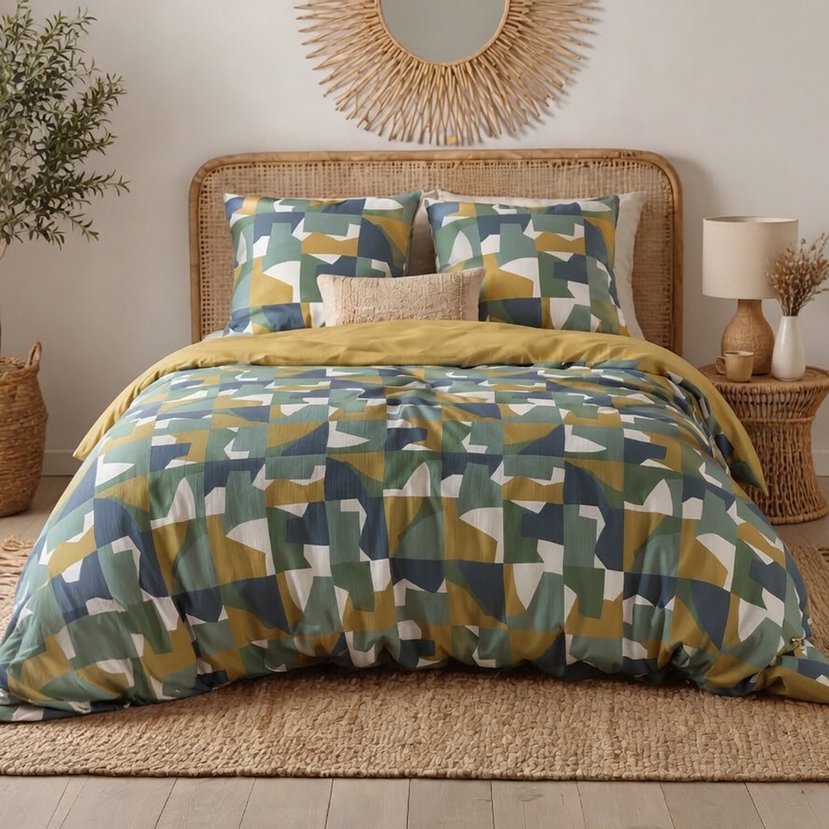 Parure housse de couette 3pcs 100% coton, MARIUS marron, C DESIGN HOME TEXTILE