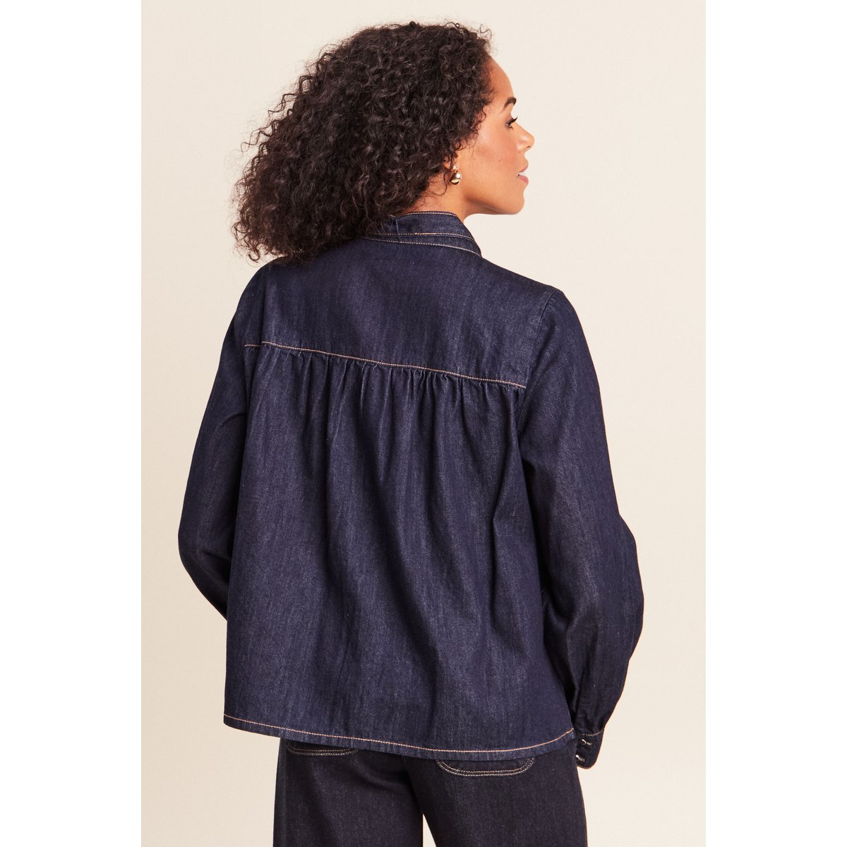 Blouse col v manches longues denim brut, BREAL
