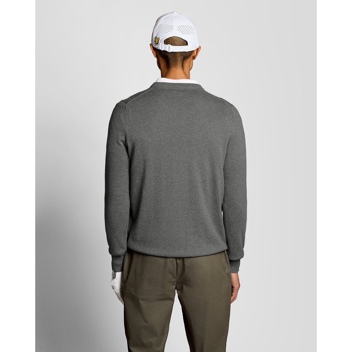 Pull en mélange de coton col V gris moyen chiné, LYLE & SCOTT