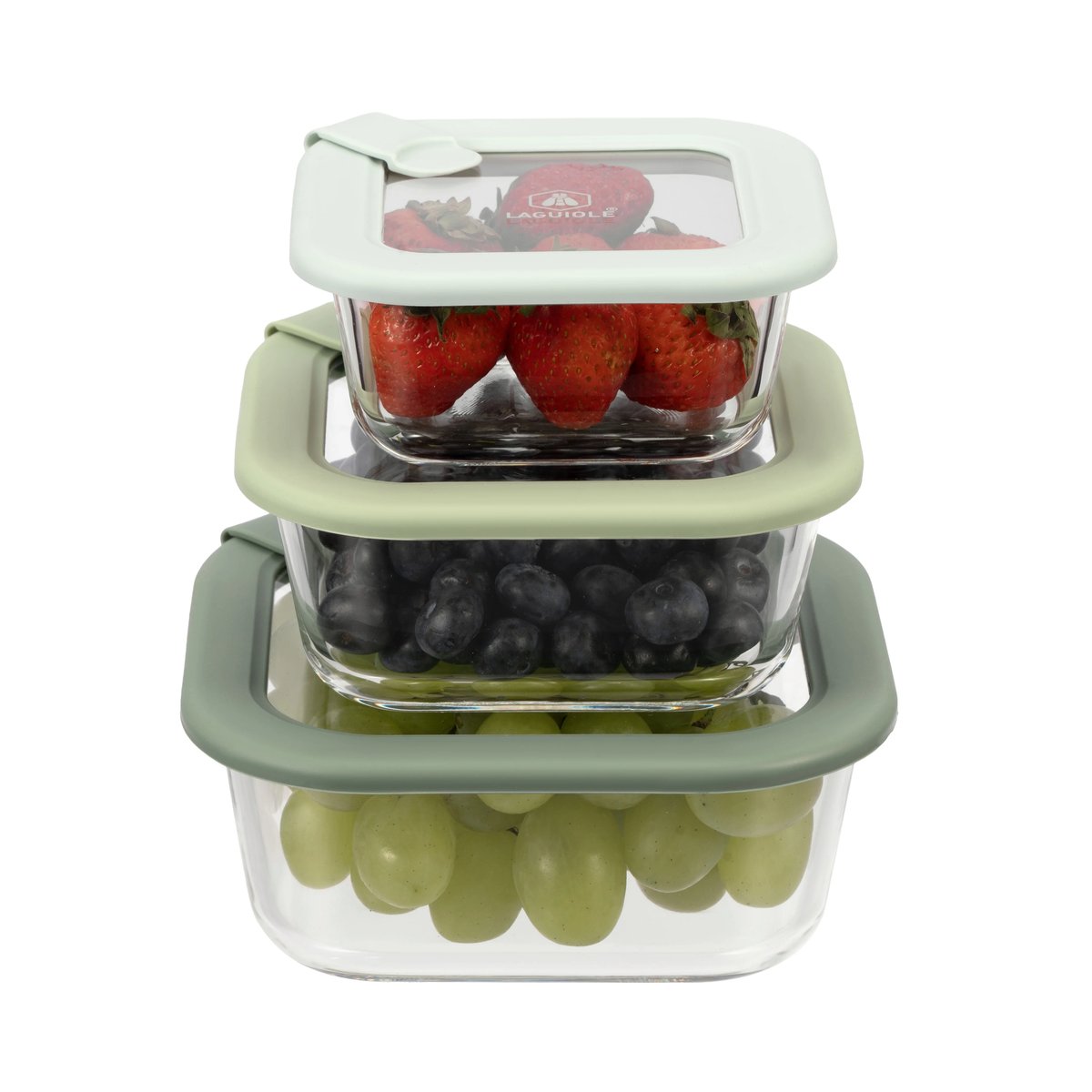 Lot de 3 boîtes en verre rectangulaires avec couvercles (320, 520 et 800 ml) - Pure vert, LAGUIOLE CUISSON