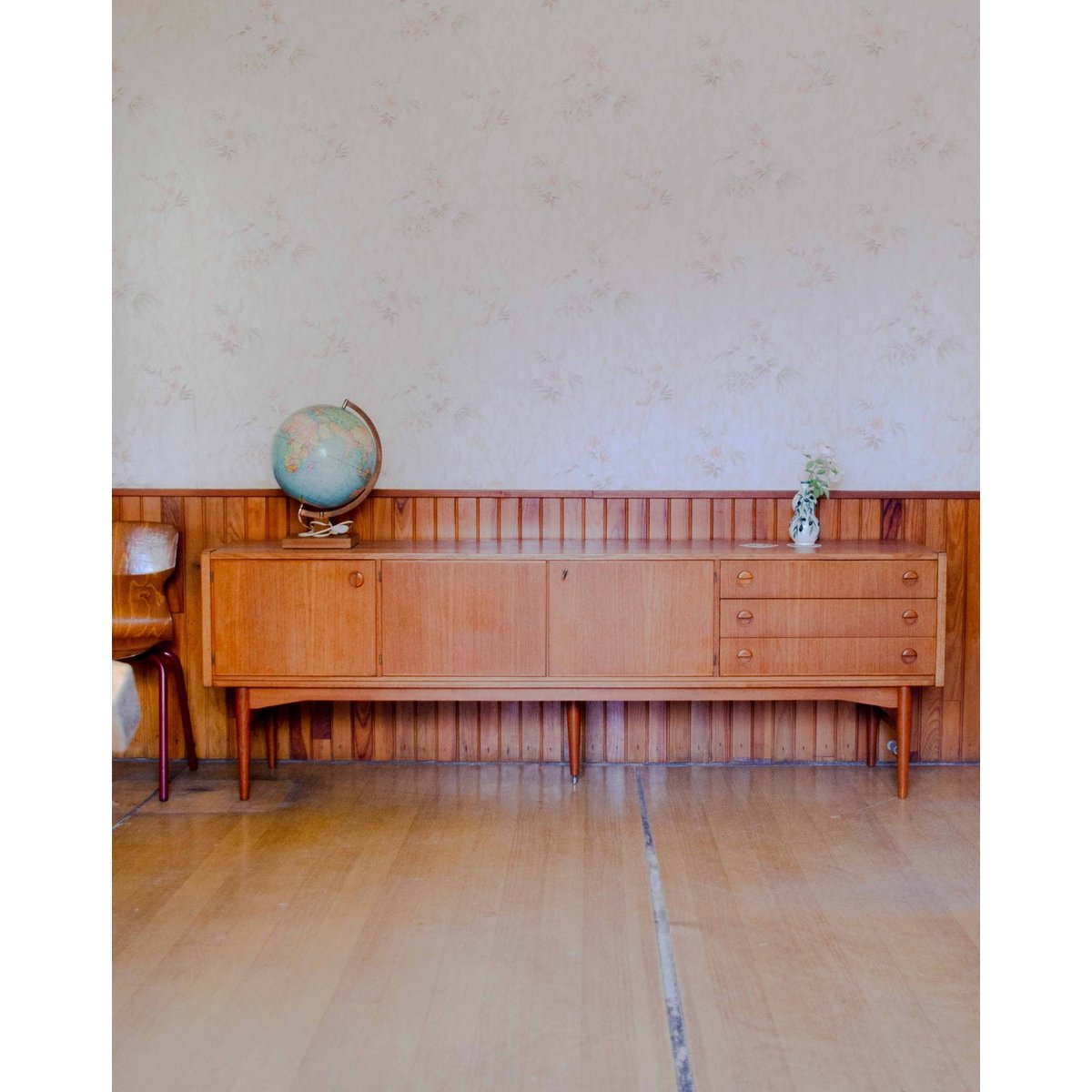 Grande enfilade en teck et acajou Margaret N°508 - Bon état bois clair, DEBONGOUT