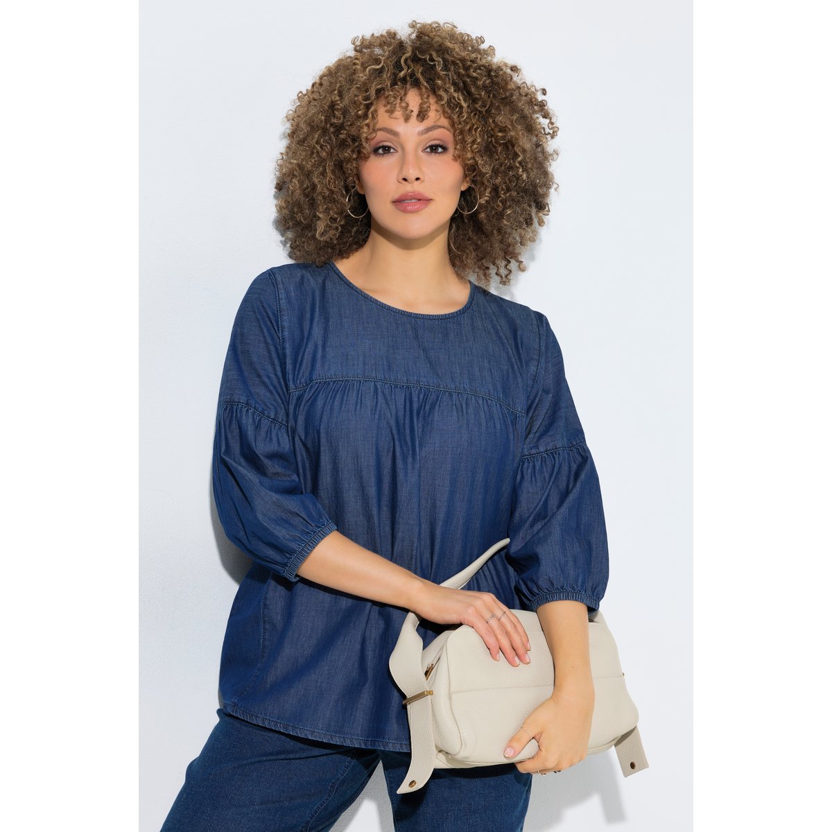 Blouse en jean, couture empire jean bleu foncé, ULLA POPKEN
