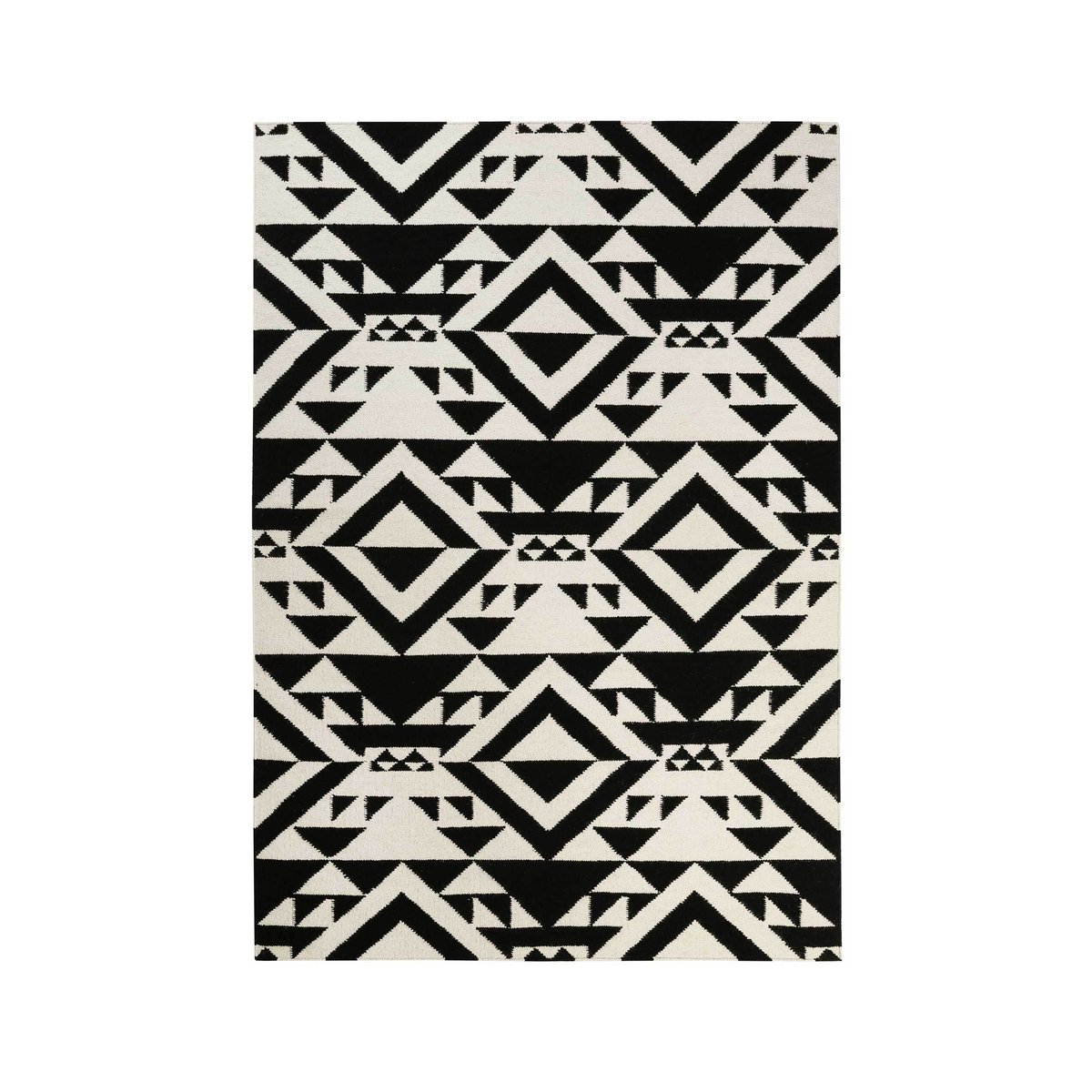 Tapis en laine, tissé main, motif ethnique ,  BLACK MELLOW noir et blanc, ACCESSORIZE