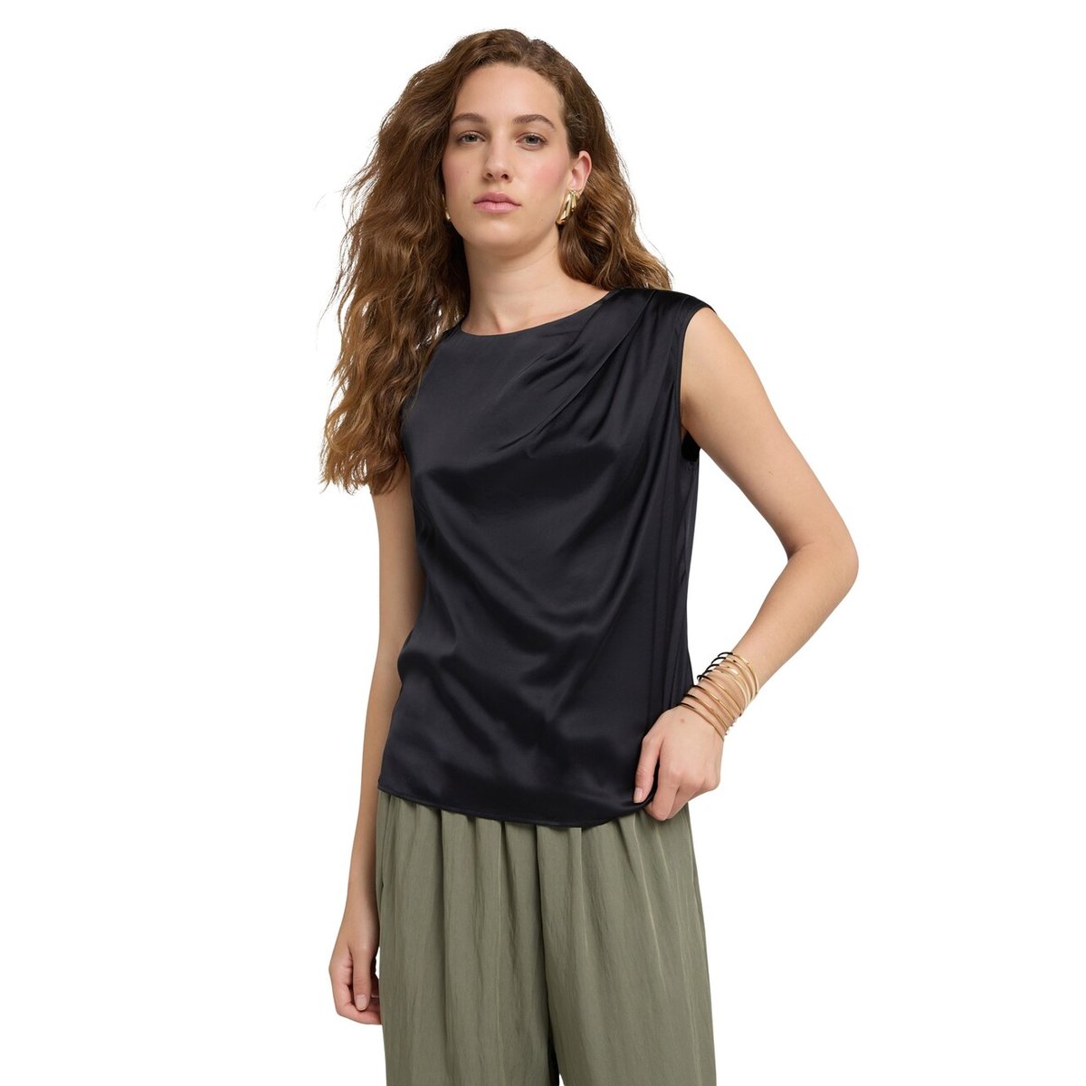 Top avec drapé asymétrique marron, MOTIVI