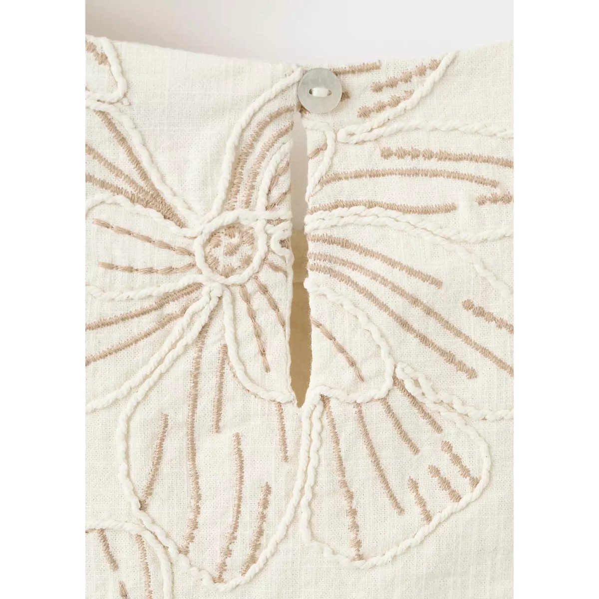 Blouse en coton fleurs brodées beige, MANGO KIDS