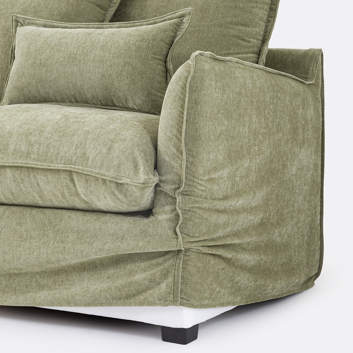 Canapé d'angle gauche convertible matelas 6 cm 4 places polyester chiné, ODNA vert eucalyptus, LA REDOUTE INTERIEURS