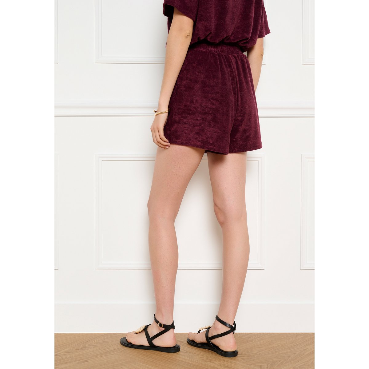 Short éponge taille nouée aubergine, LOLALIZA