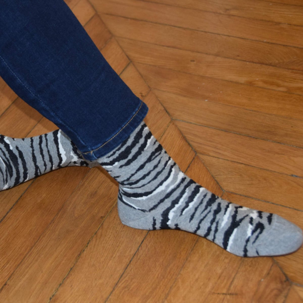 Mi-chaussettes Femme jersey zébrures Coton majoritaire gris, KINDY