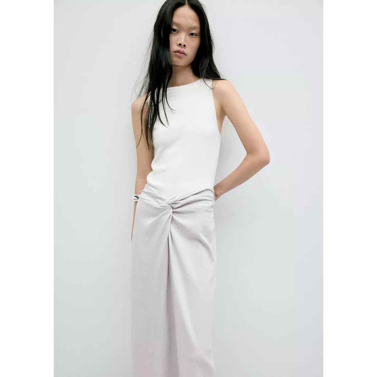 Jupe midi détail nœud gris, MANGO