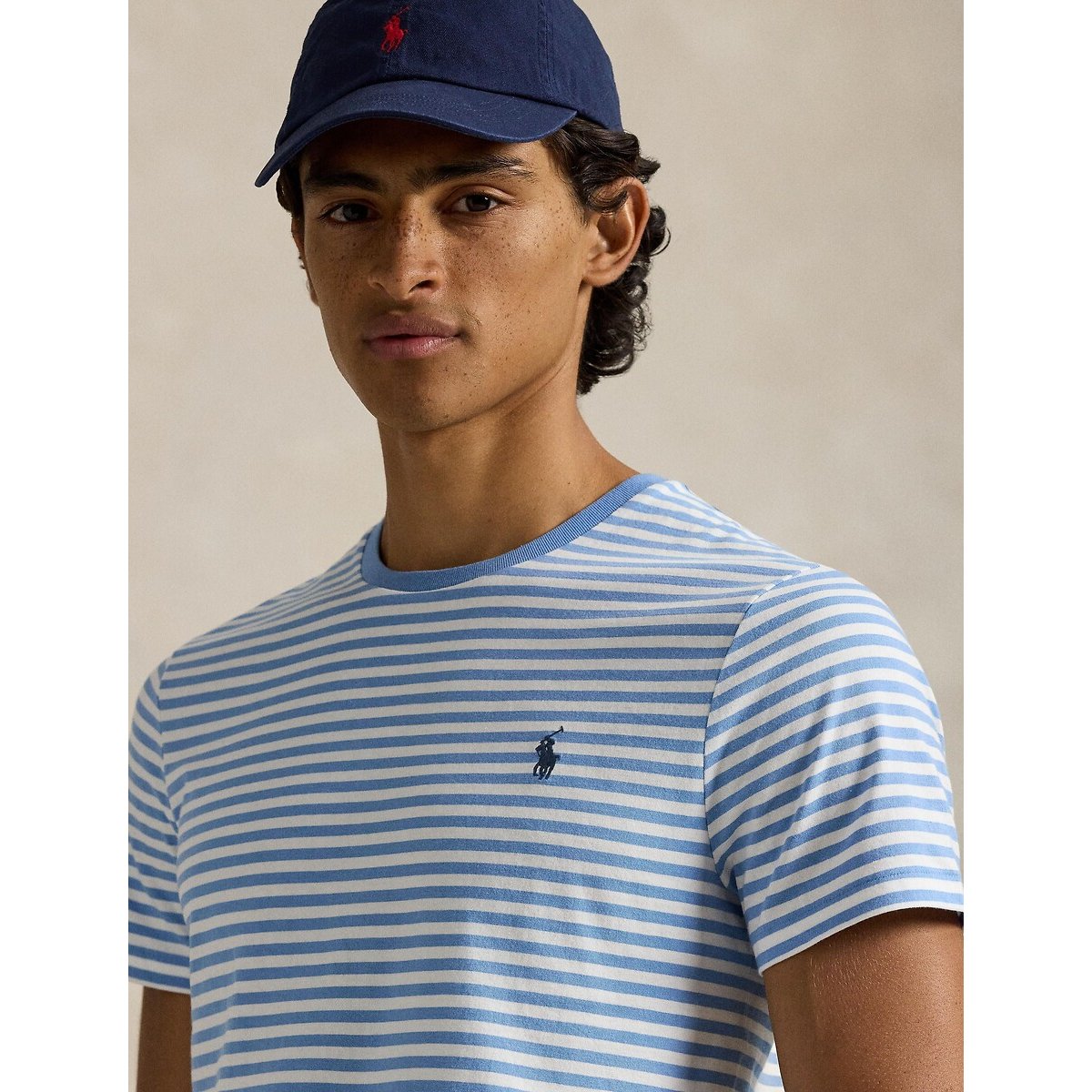 T-shirt girocollo maniche corte blu chiaro/bianco, POLO RALPH LAUREN