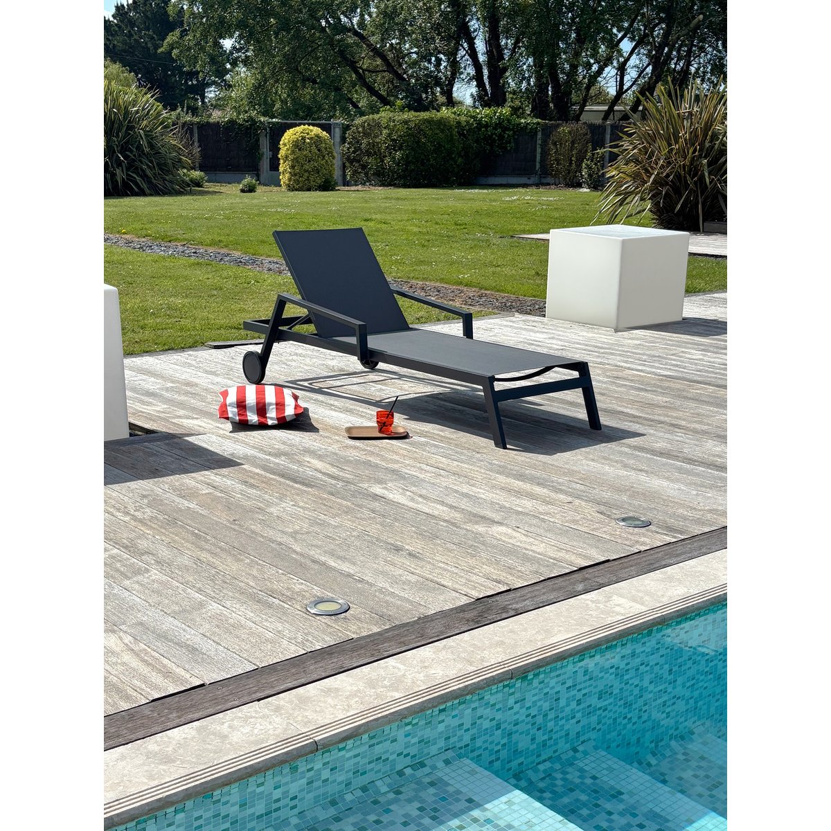 Bain de soleil en aluminium et toile plastifiée IBIZA gris anthracite, PARIS GARDEN