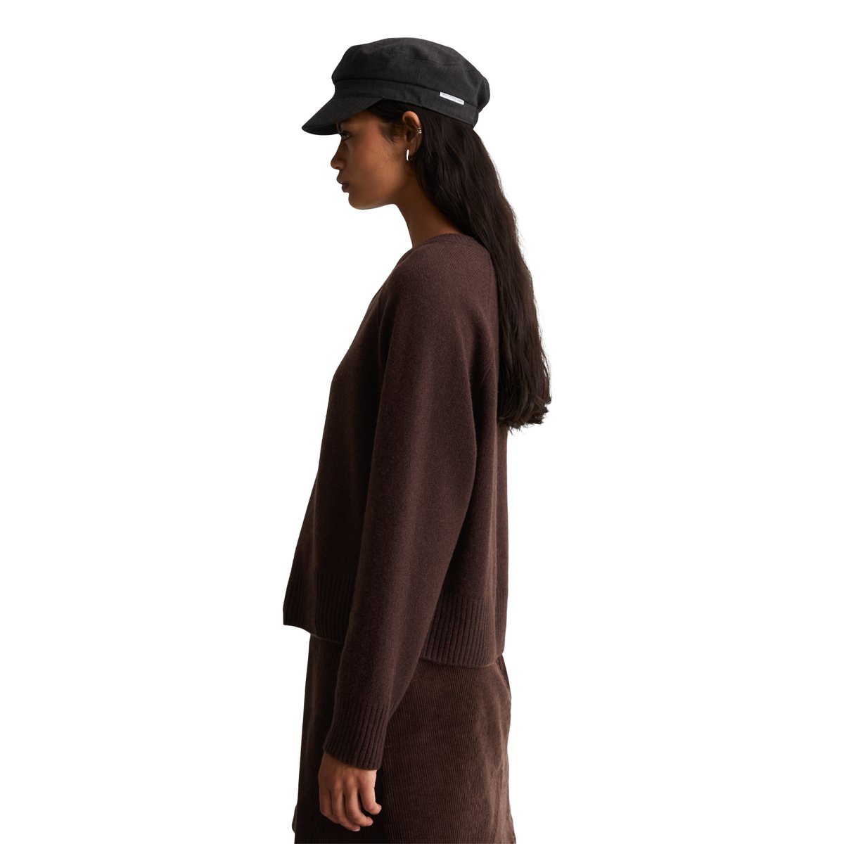 Pull à col en V en laine mérinos, coupe classique au toucher doux marron, MARC O’POLO DENIM