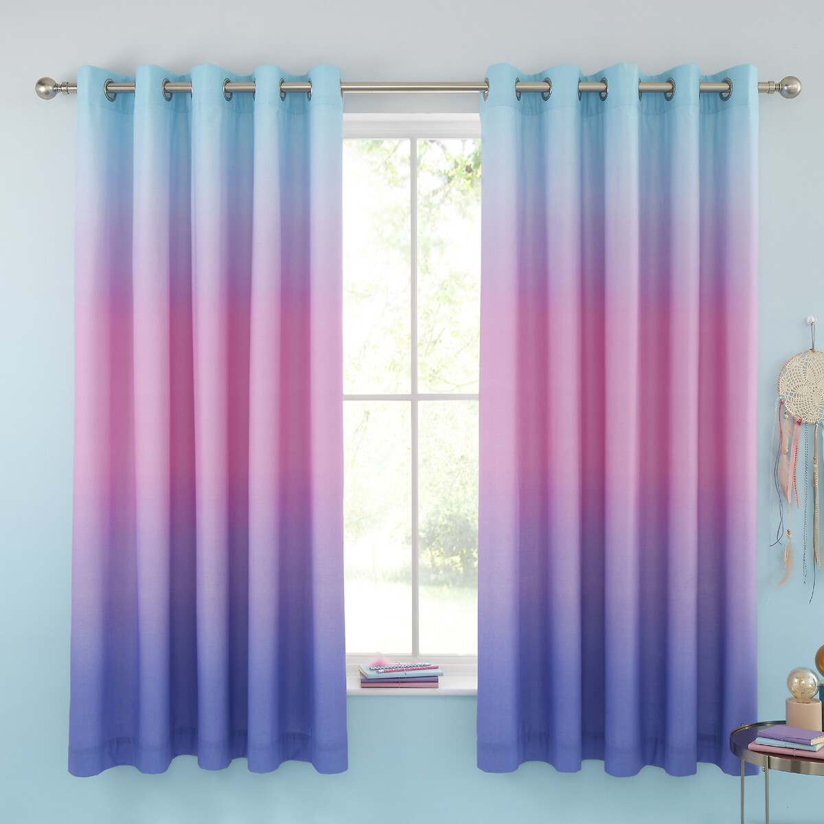 Ombre Rainbow Clouds Lined Eyelet Cotton Curtains multi-coloured, CATHERINE LANSFIELD