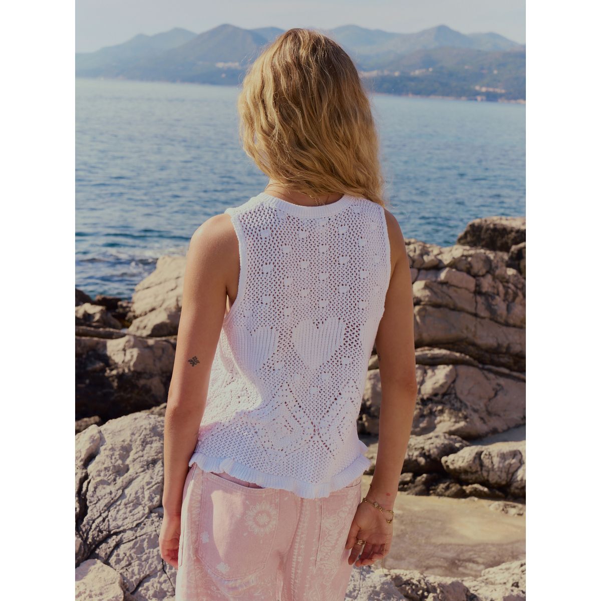 Débardeur en crochet coton à motif cœur blanc, NEXT