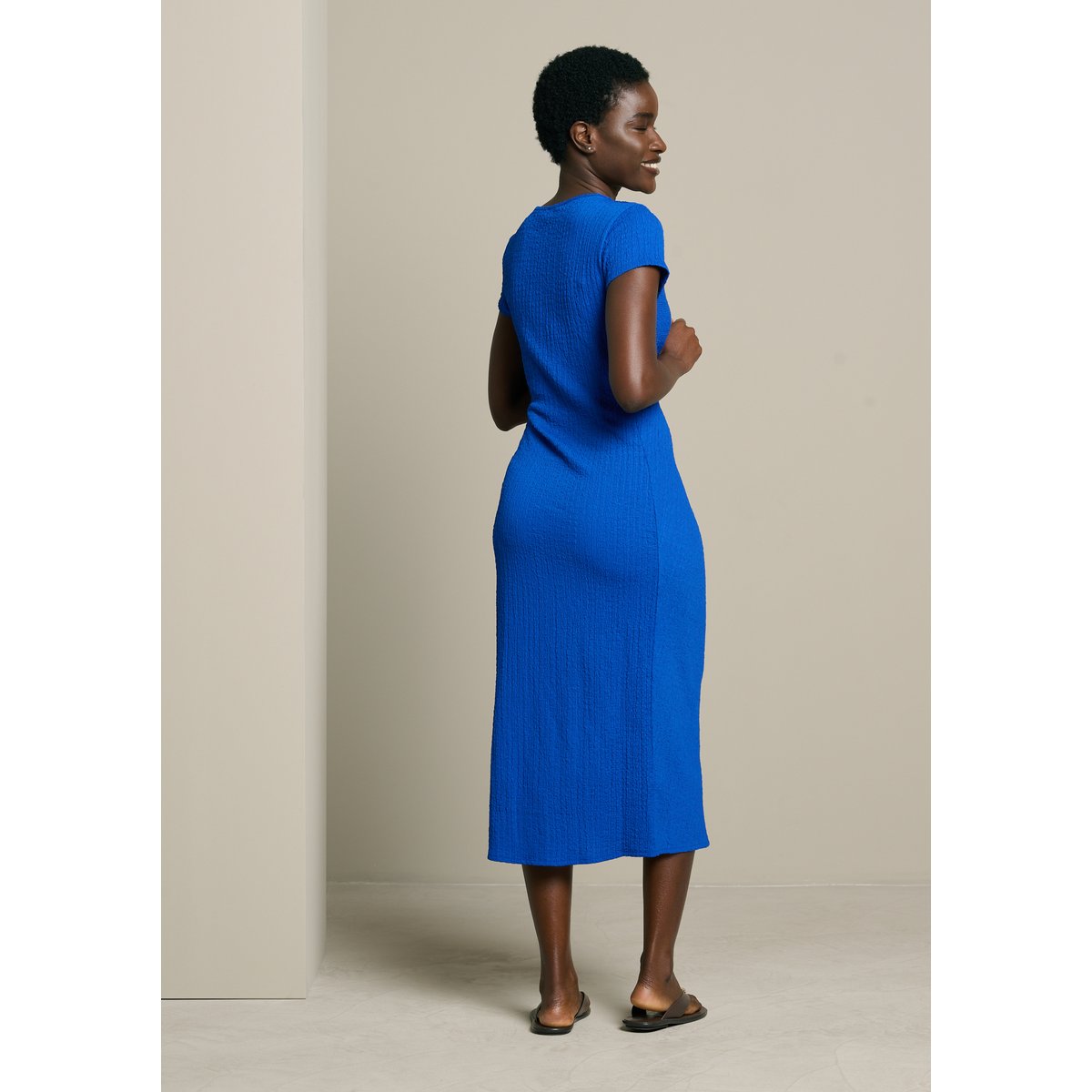 Robe midi drapée bleu electrique, LOLALIZA