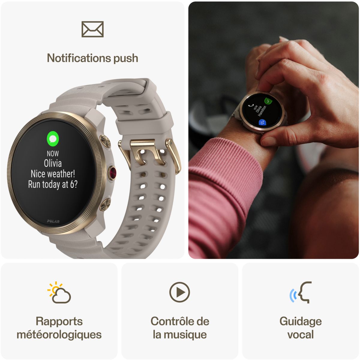 Montre sport Vantage M3 Biege Or S-L beige, POLAR