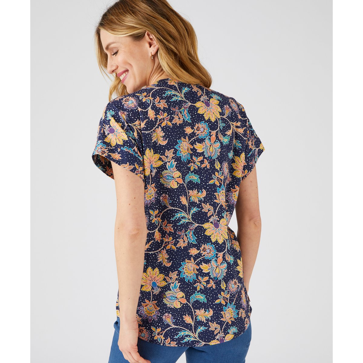 Chemisier imprimé fleurs bleu marine floral, DAMART