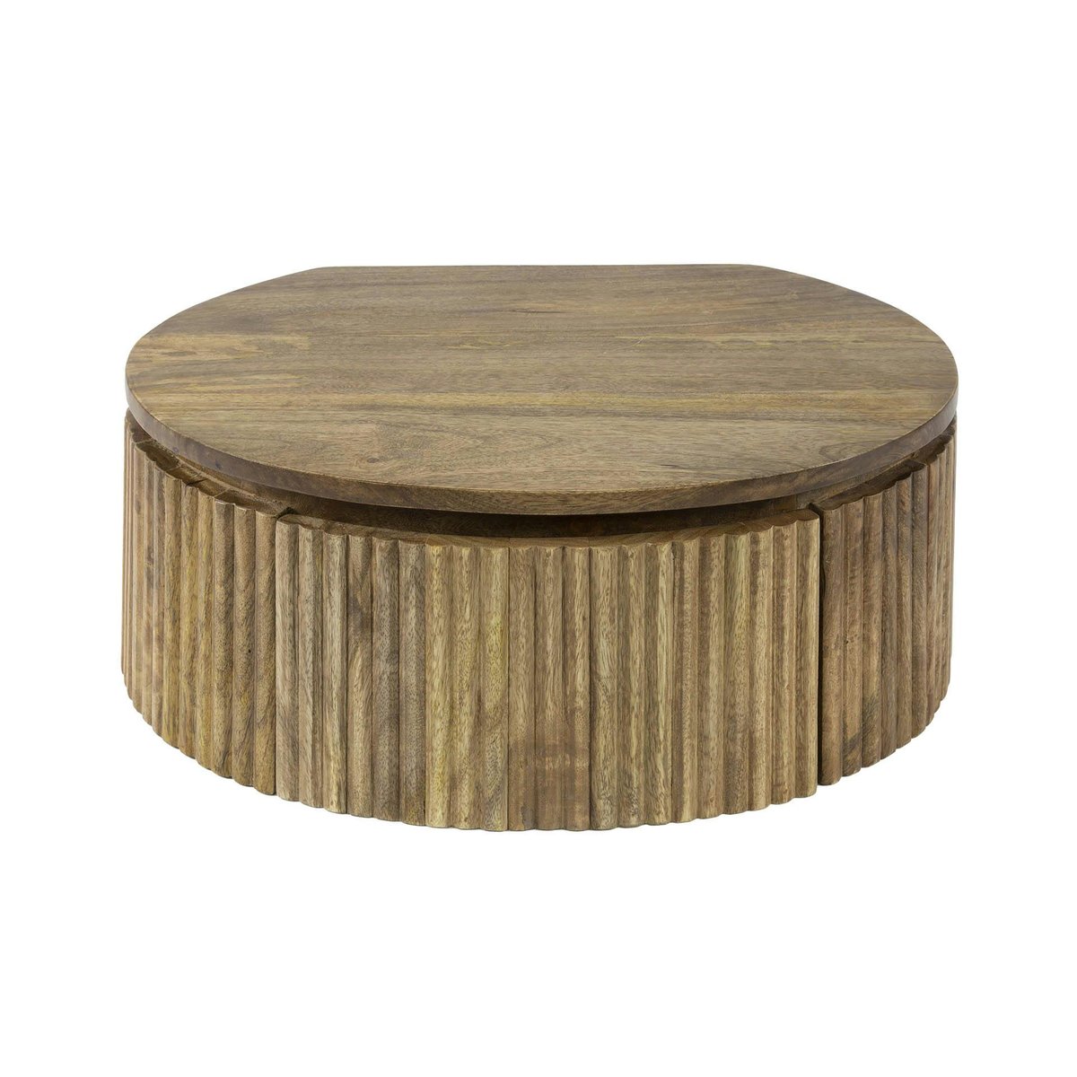Table de nuit murale en bois de manguier rainuré, forme ronde DELHI bois naturel, PIER IMPORT
