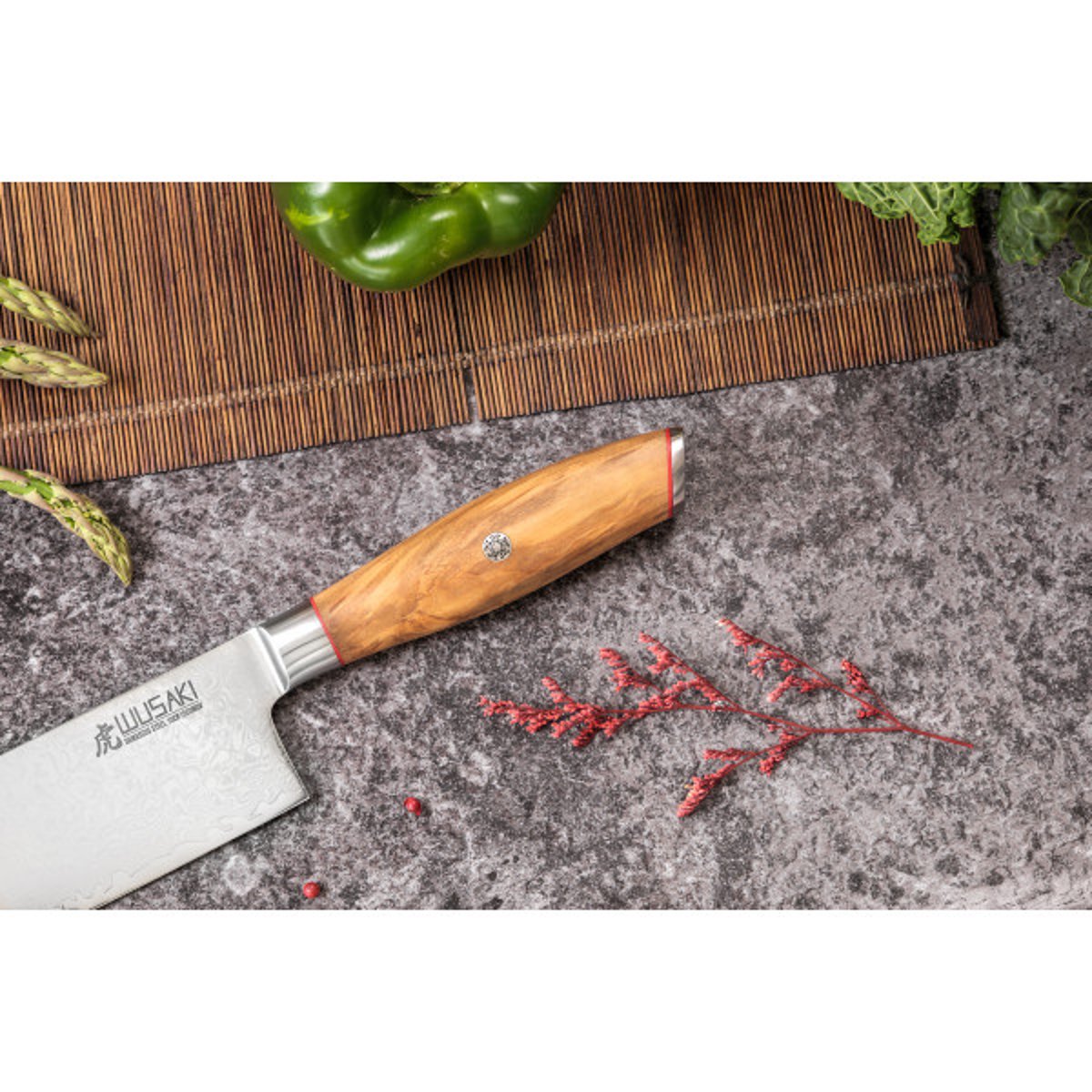 Couteau modèle nakiri Fujiko 17cm manche en olivier v002237, WUSAKI