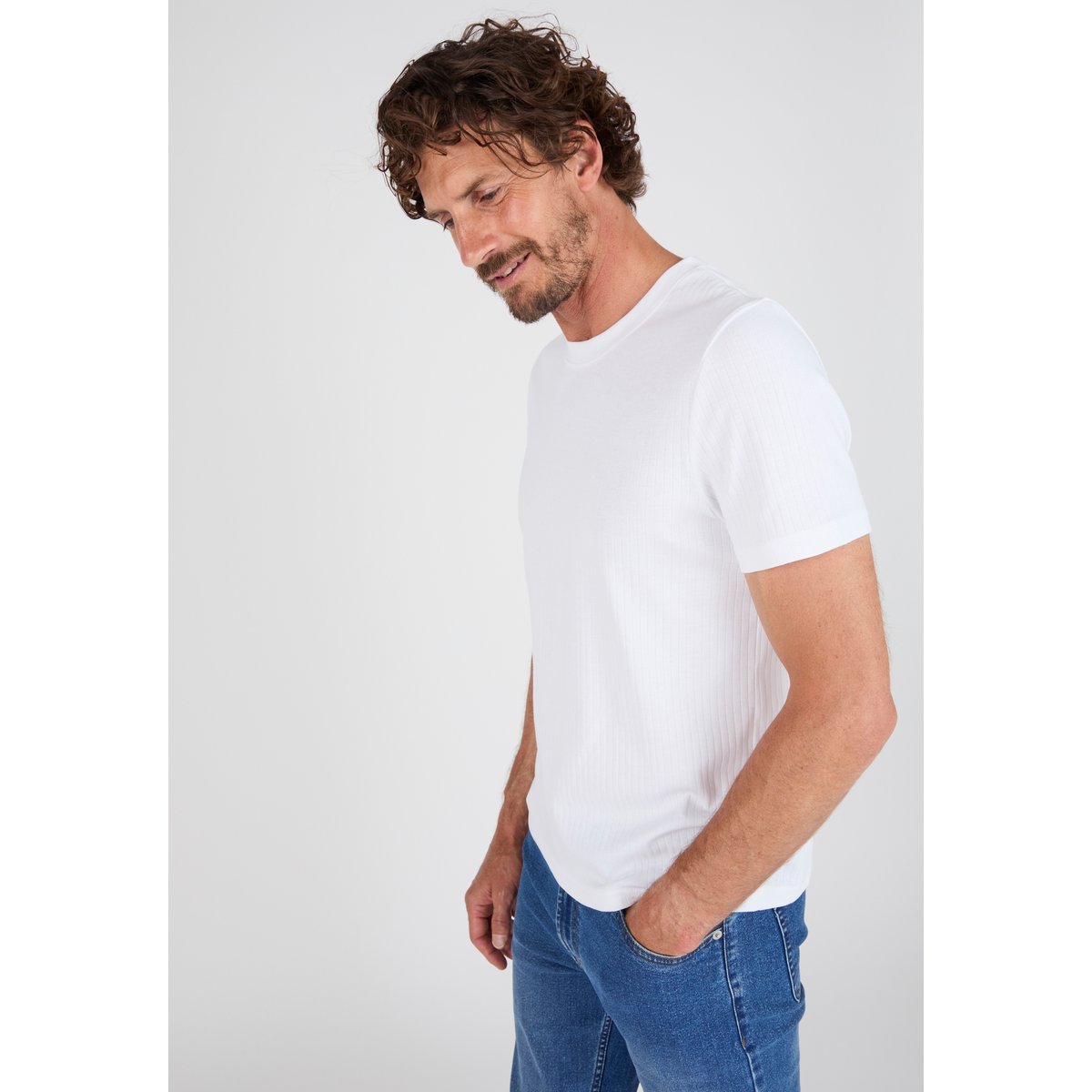 T-shirt Essential en maille côtelée blanc, DAMART