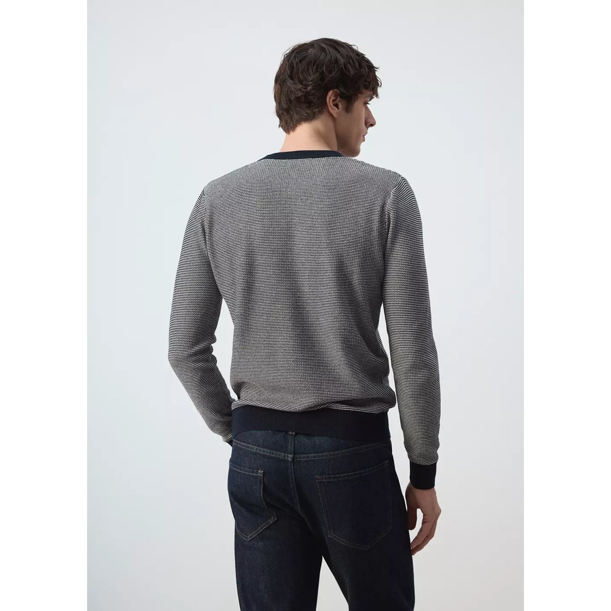 Pull-over 100 % coton maille fine bleu marine, MANGO MAN