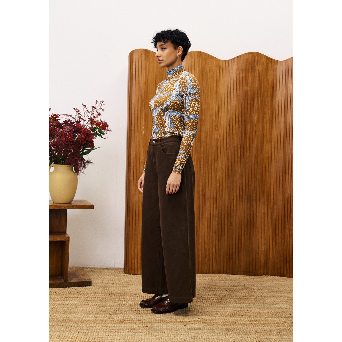 Top col roulé ROMARIN leo marron ocre, FRNCH
