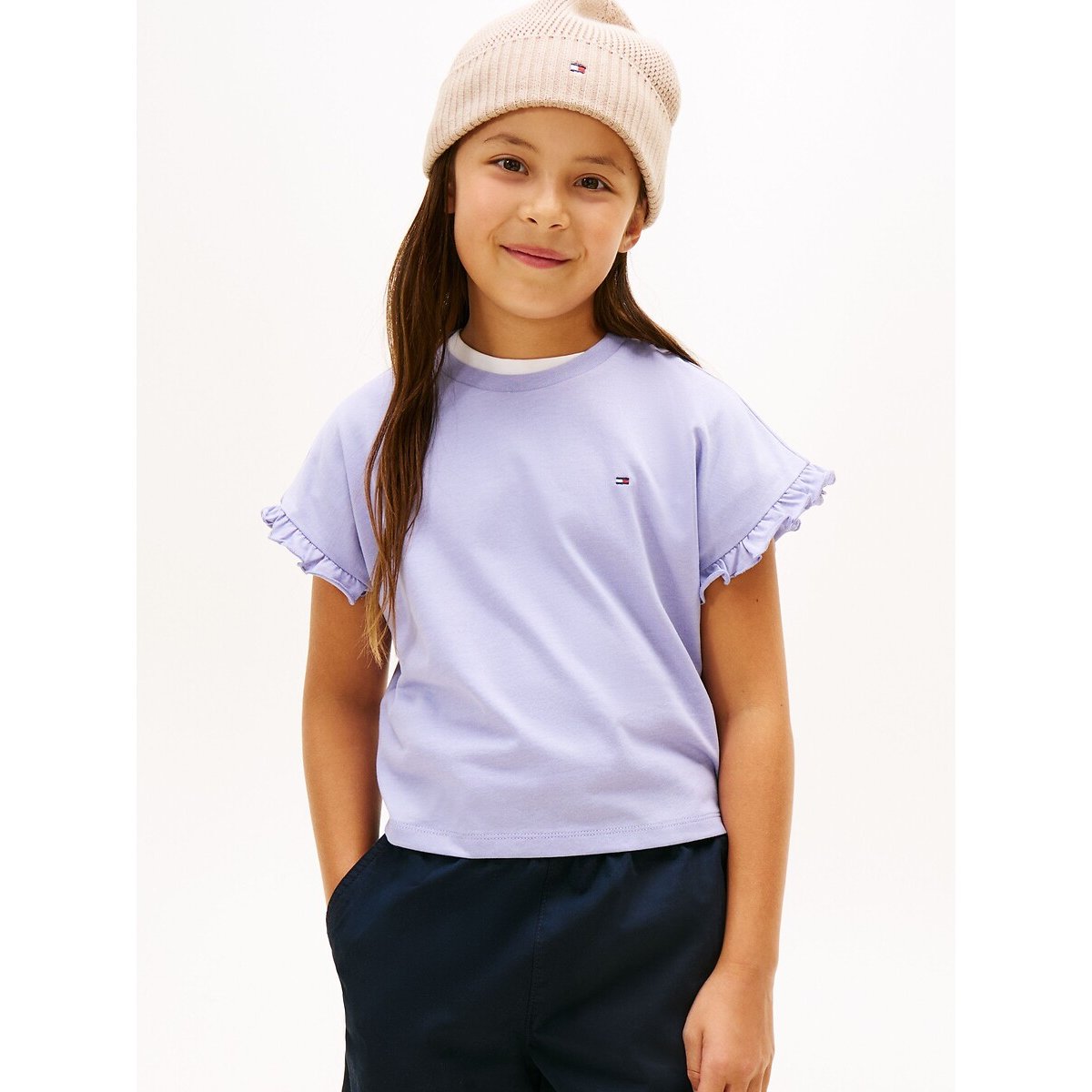 T-shirt à manches courtes volantées bleu lavande, TOMMY HILFIGER