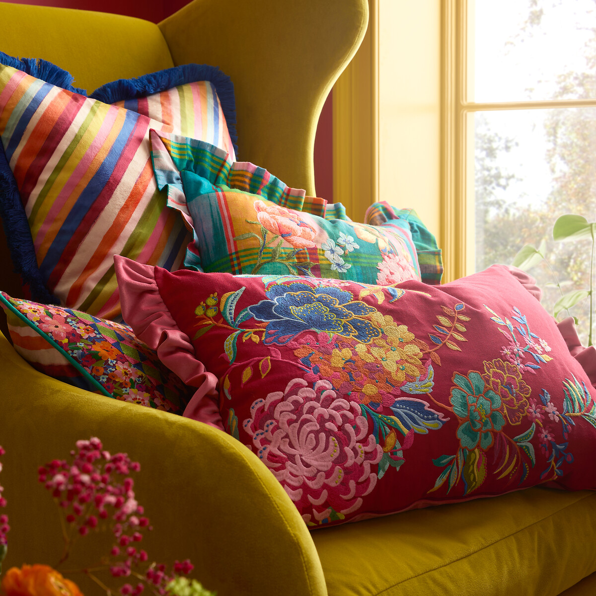 Flourish Floral Filled Cushion multi-coloured, SOPHIE ROBINSON