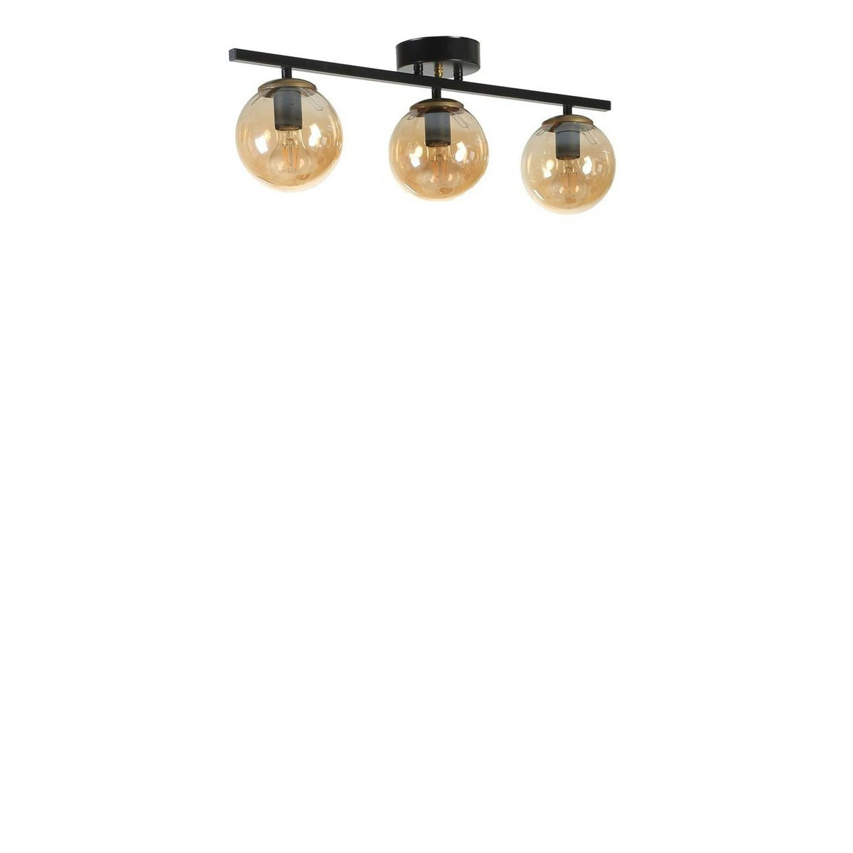 Plafonnier moderne métal noir 3 globes verre ambré SIERRE noir, PIER IMPORT