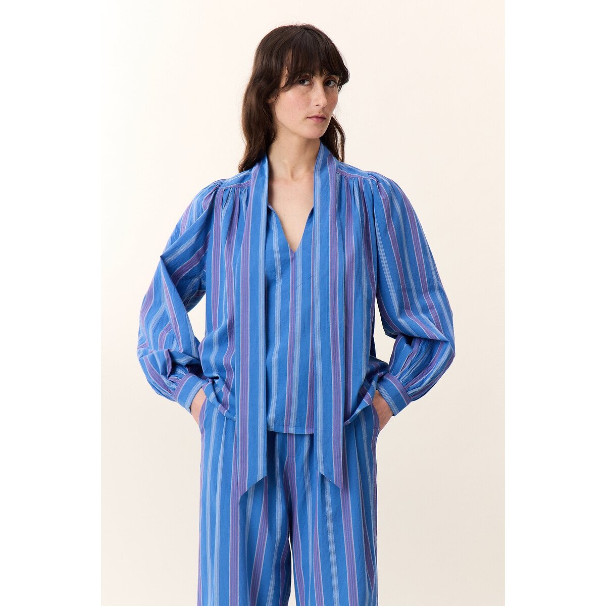 Cilian Striped Blouse with Pussy-Bow Collar blue striped, LEON & HARPER
