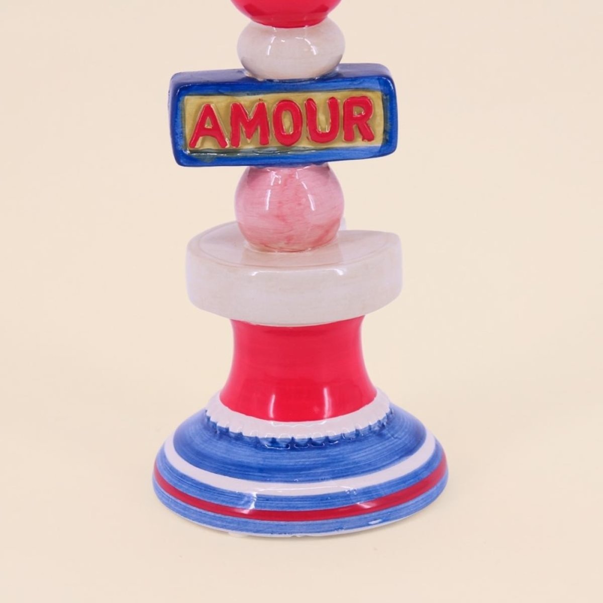 Bougeoir Amour en dolomite , bleu 20cm rouge, KERSTEN