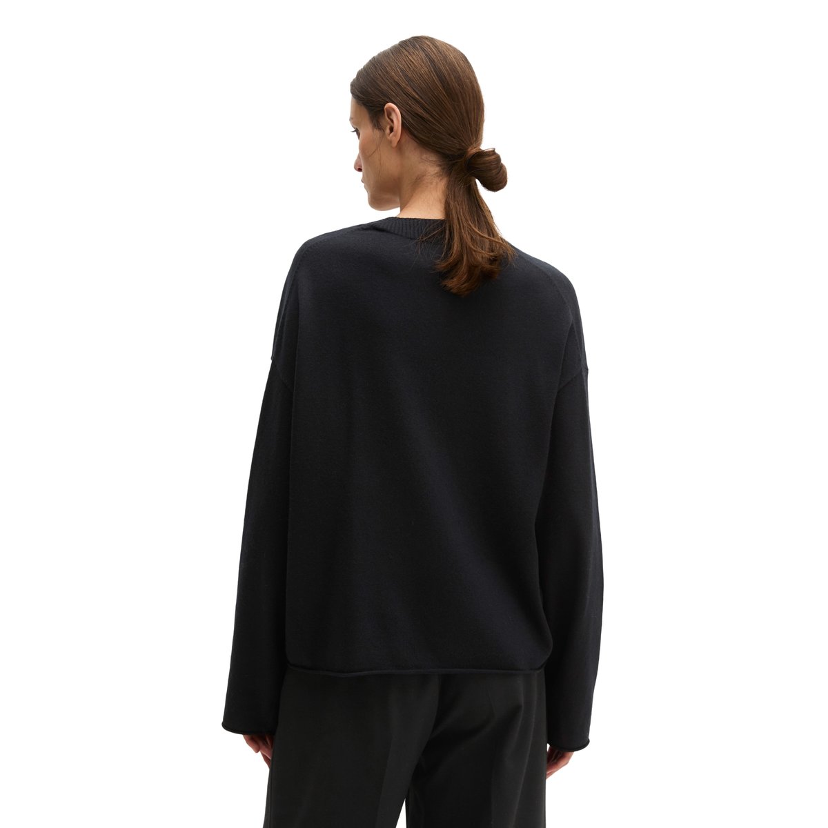 Pull à col en V ample en mélange de laine vierge douce noir, MARC O'POLO
