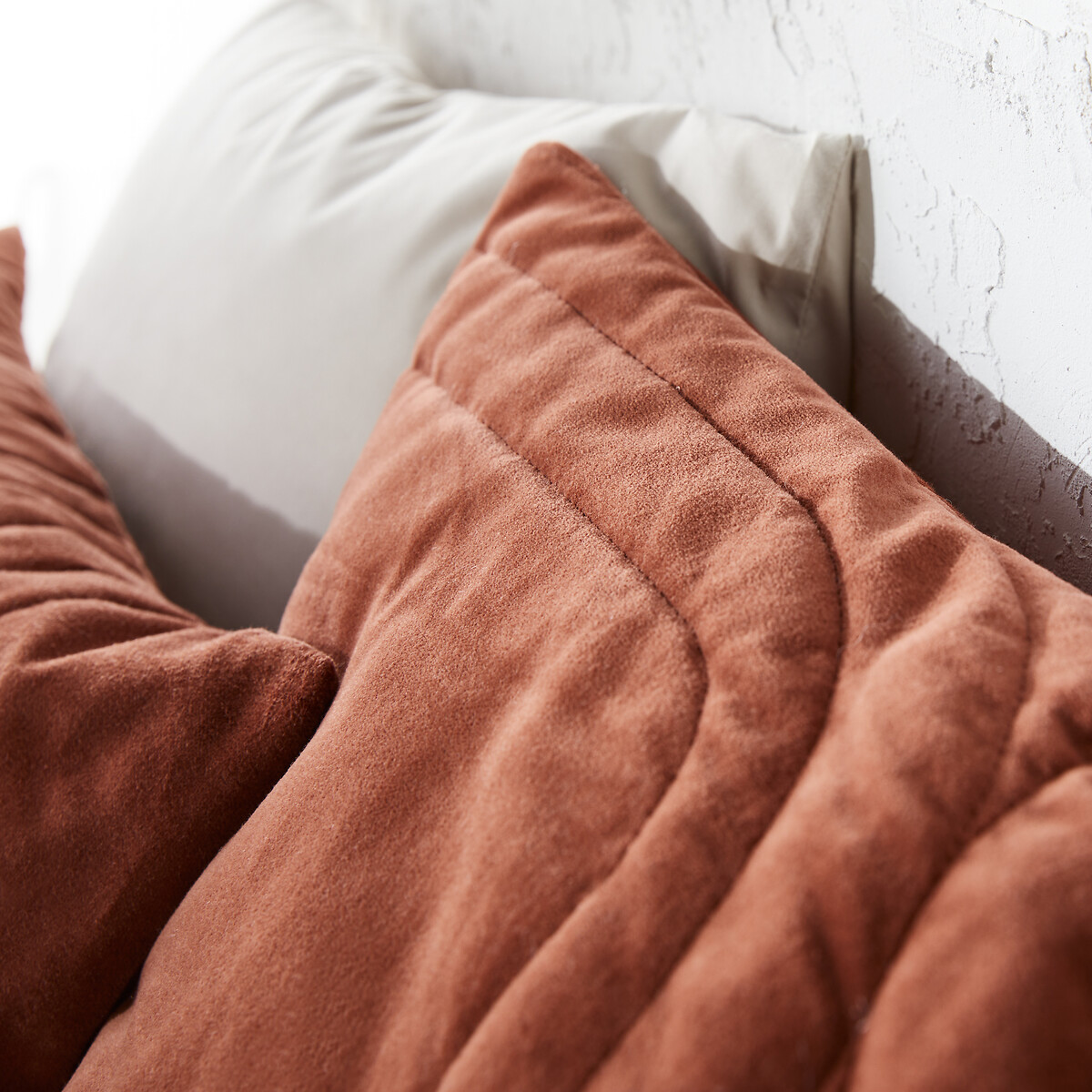 Gematelasseerde beddensprei in kantoenfluweel Honorine terracotta , LA REDOUTE INTERIEURS