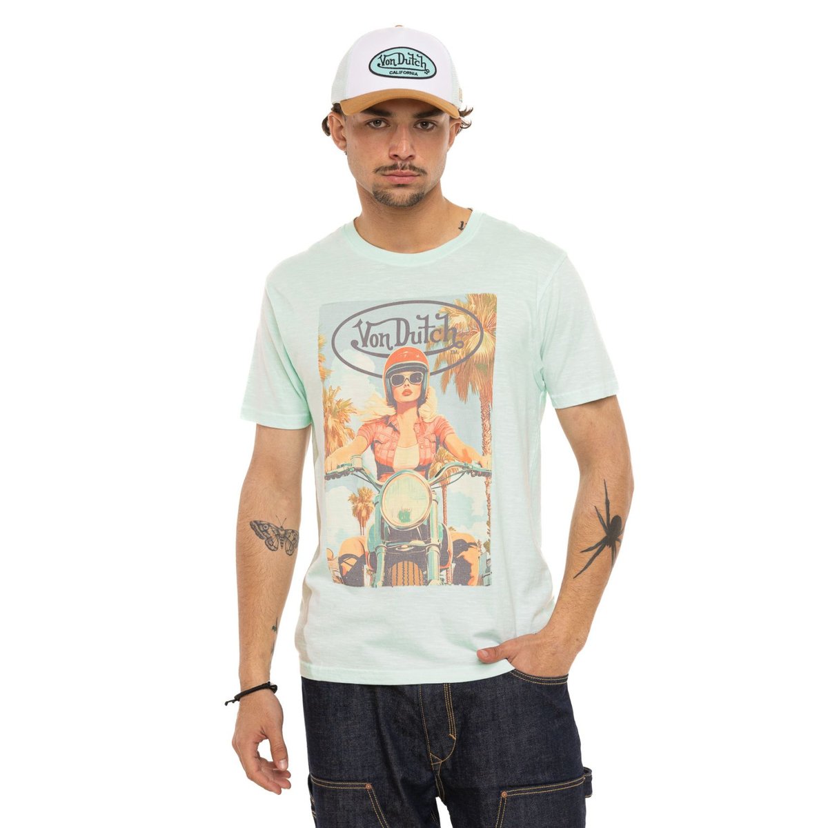 Tee Shirt en coton GIRLS vert pâle/bleu clair/jaune/corail, VON DUTCH