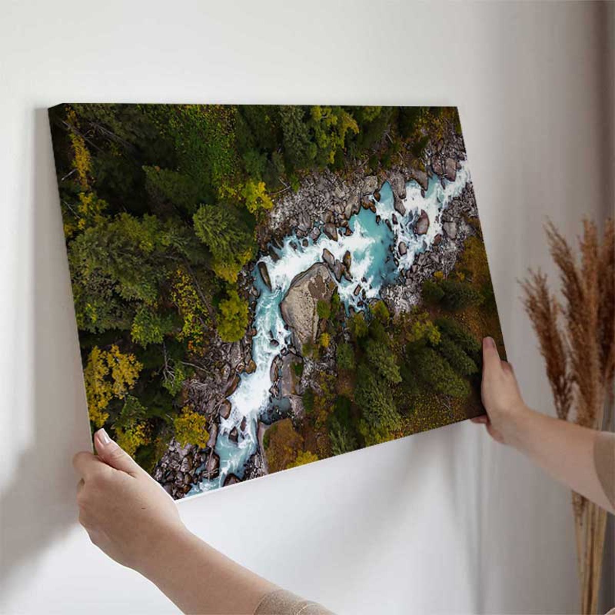 Tableau rivière turquoise vue aérienne en forêt toile imprimée, HEXOA