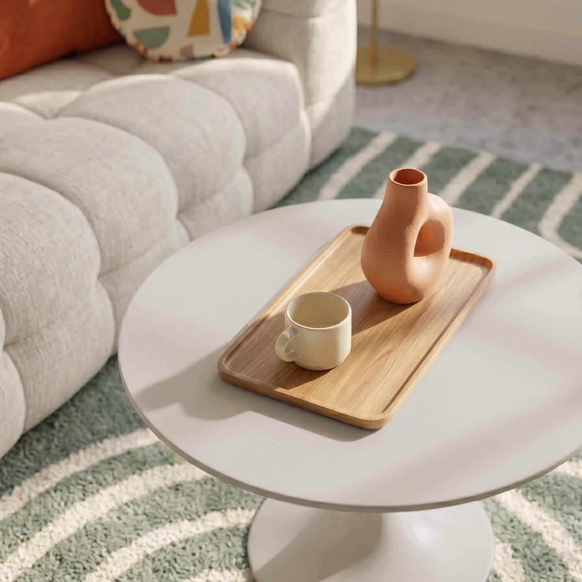 Table basse ronde Ø70 cm, FANCY crème, OVIALA