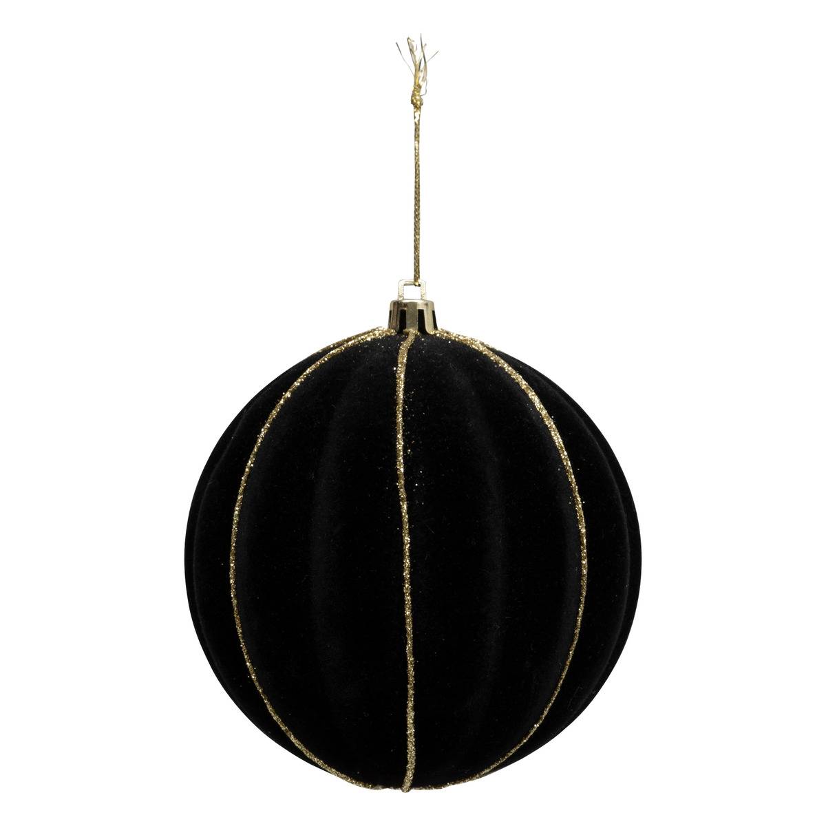 Boule de Noël en velours noir et or D. 100 mm noir, FEERIC LIGHTS & CHRISTMAS