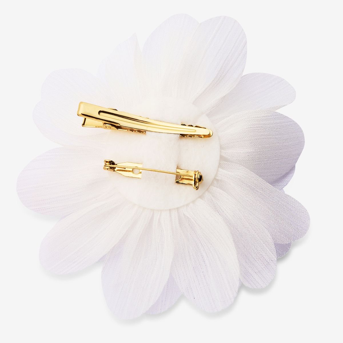 Broche fleur blanche en tissu et fil textile blanc, BALABOOSTE