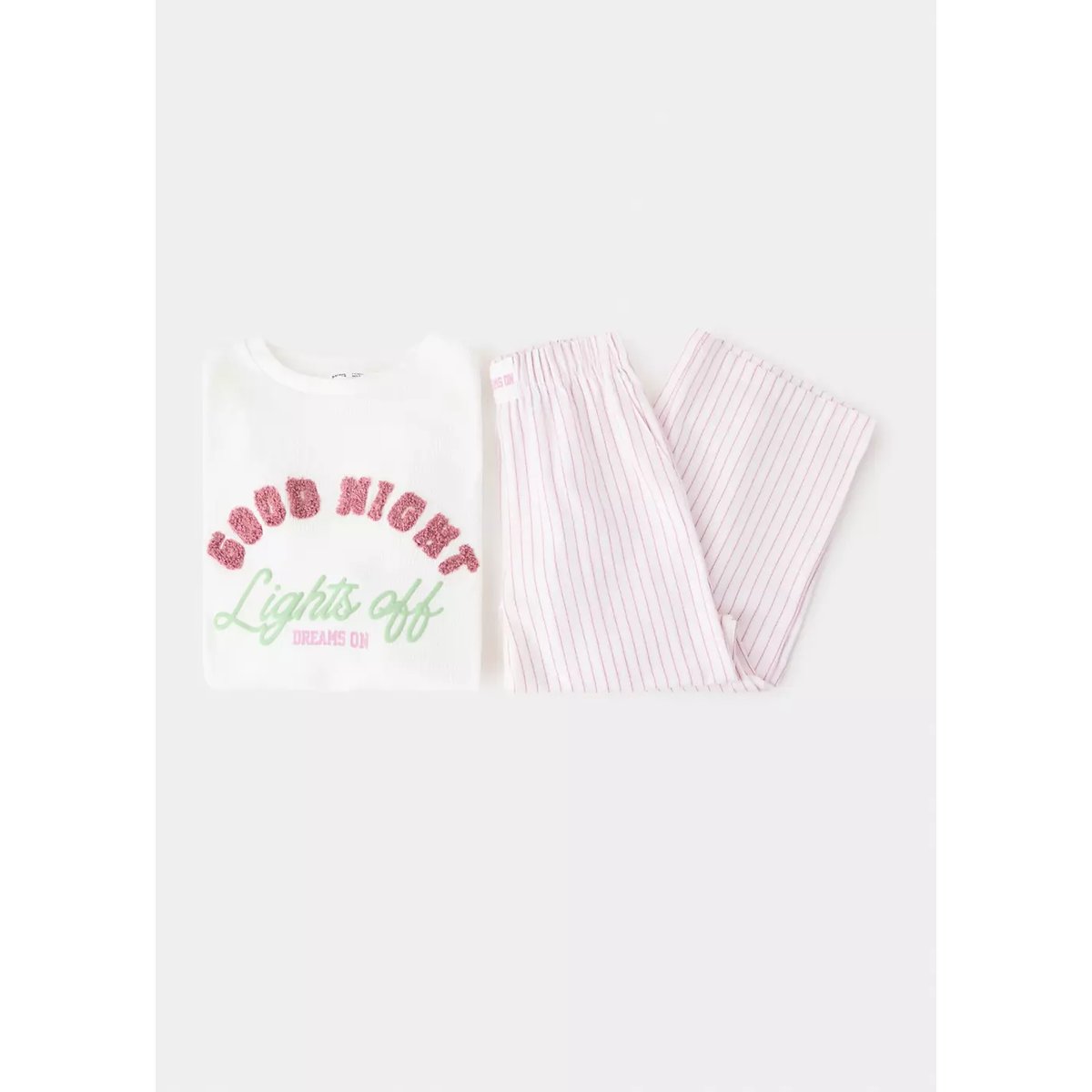 Pyjama complet en coton avec inscription blanc cassé, MANGO KIDS
