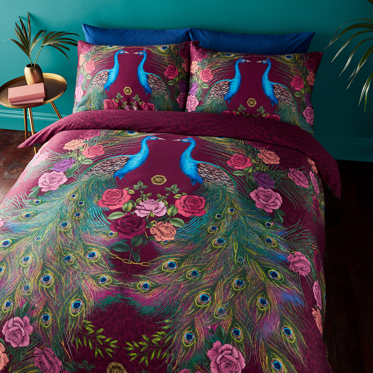 Xanadu Peacock 200 Thread Count Cotton Sateen Duvet Cover and Pillowcase Set</ plum, MATTHEW WILLIAMSON