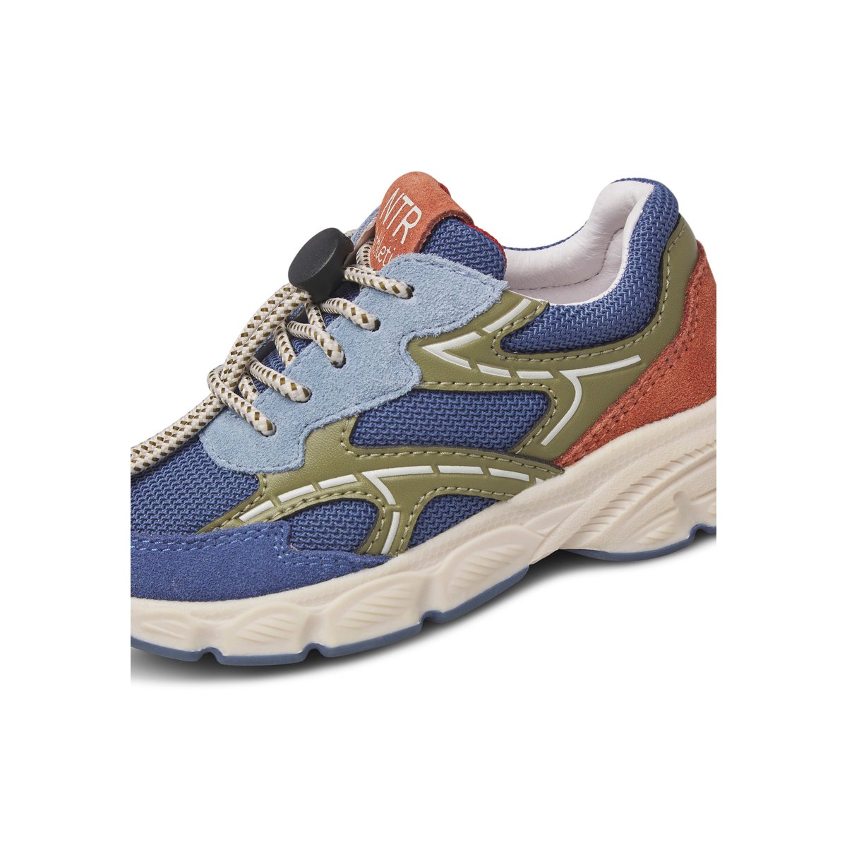 Sneakers en écopelle et tissu YAMBE. bleu-kaki, NATURINO