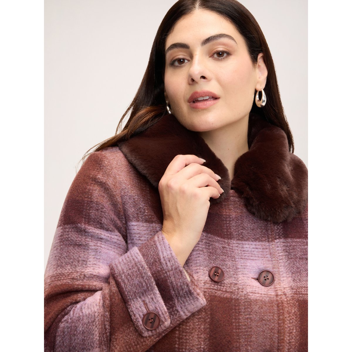 Veste croisée à carreaux marron, FIORELLA RUBINO