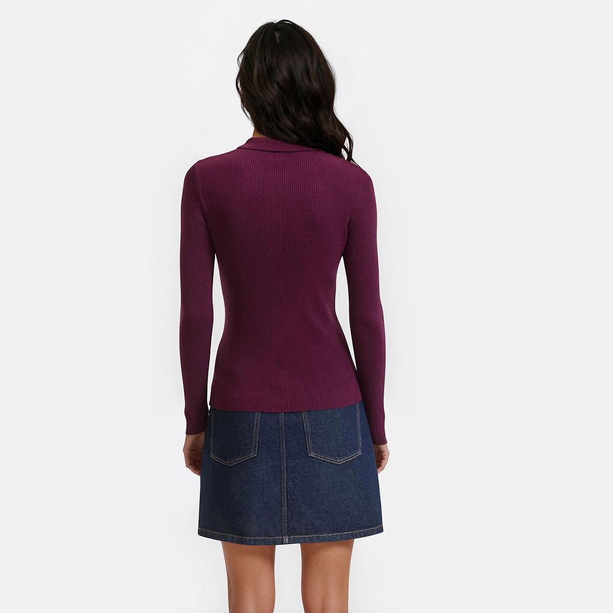 Polo Collar Cardigan in Fine Knit with Button Fastening purple/plum, LA REDOUTE COLLECTIONS