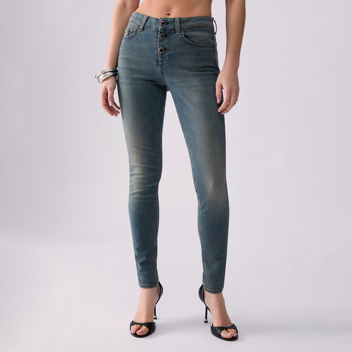 Jean skinny avec boutons travaillés denim bleu, LIU JO