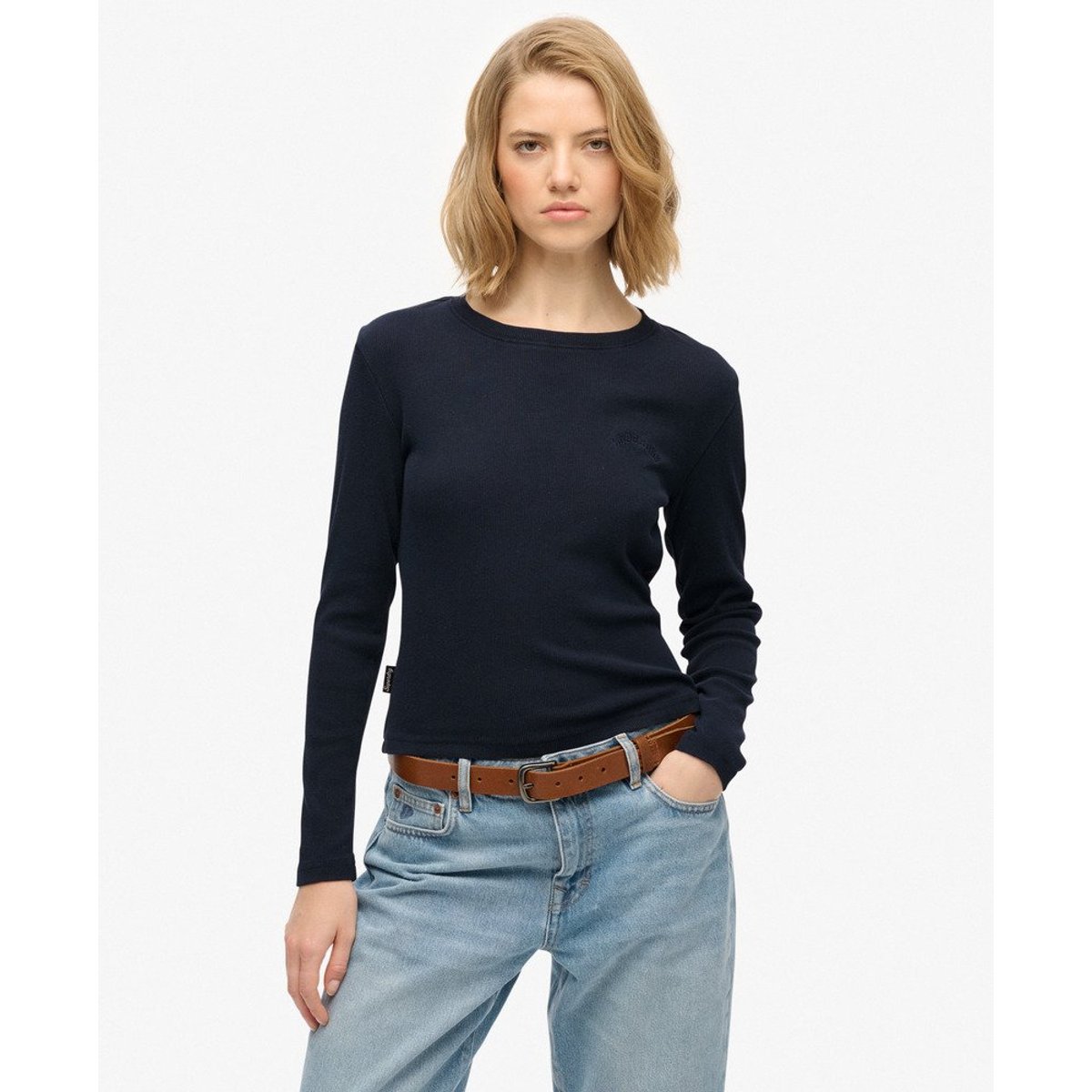 Haut côtelé teint Athletic Essentials Logo bleu marine éclipse, SUPERDRY
