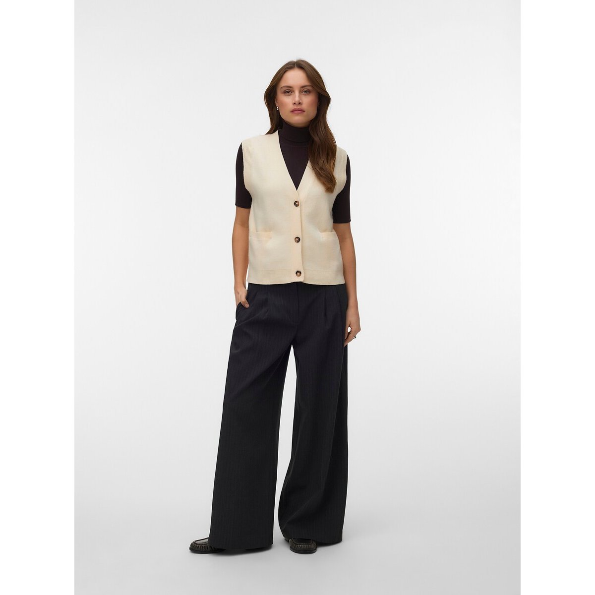 Gilet sans manches col V ecru, VERO MODA