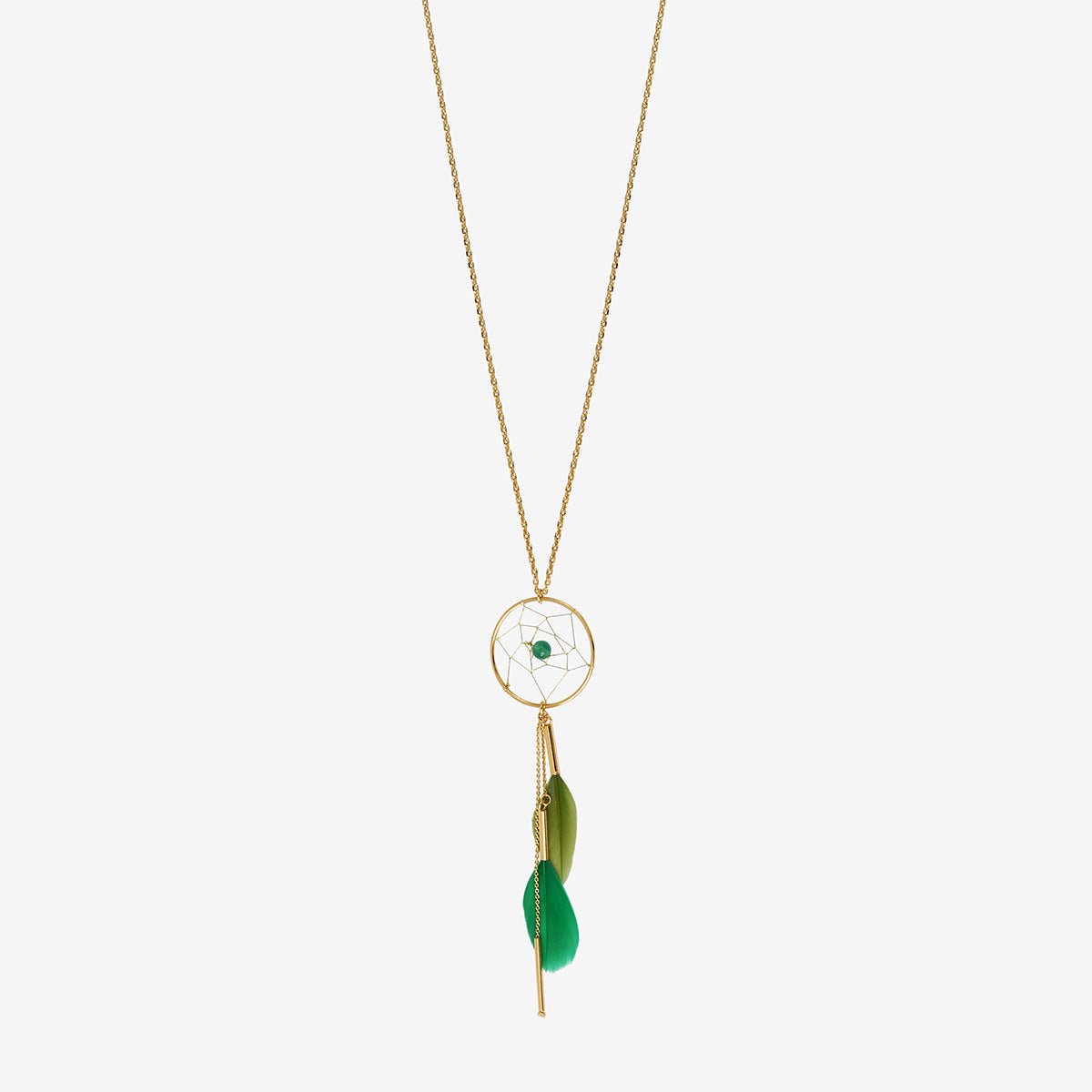 Collier sautoir doré agate verte - dream catcher vert, CAROLINE NAJMAN
