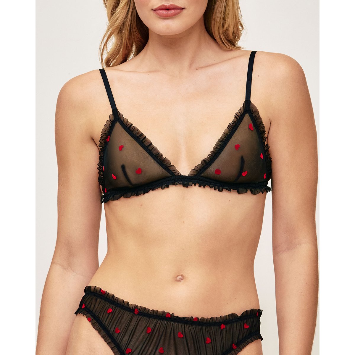 Soutien-gorge triangle en tulle motifs cœurs HEARTCRUSHIZ noir, UNDIZ